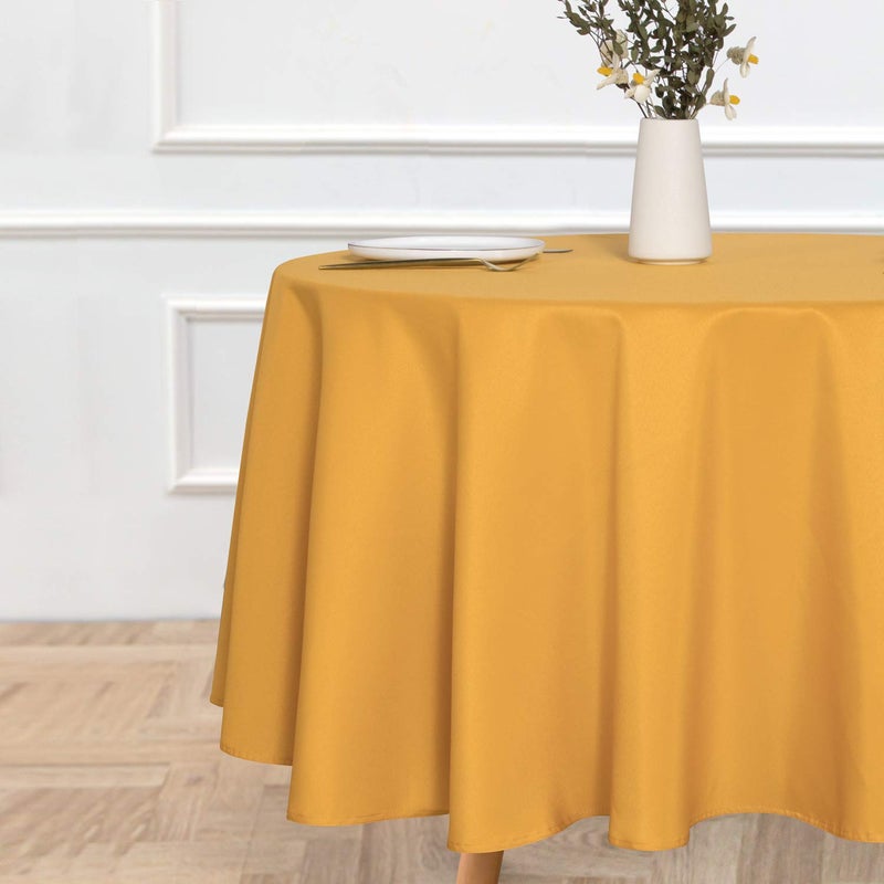 sancua Round Tablecloth - 90 Inch - Water Resistant Spill Proof Washable Polyester Table Cloth Decorative Fabric Table Cover for Dining Tables, Buffet Parties and Camping, Gold - Image 2